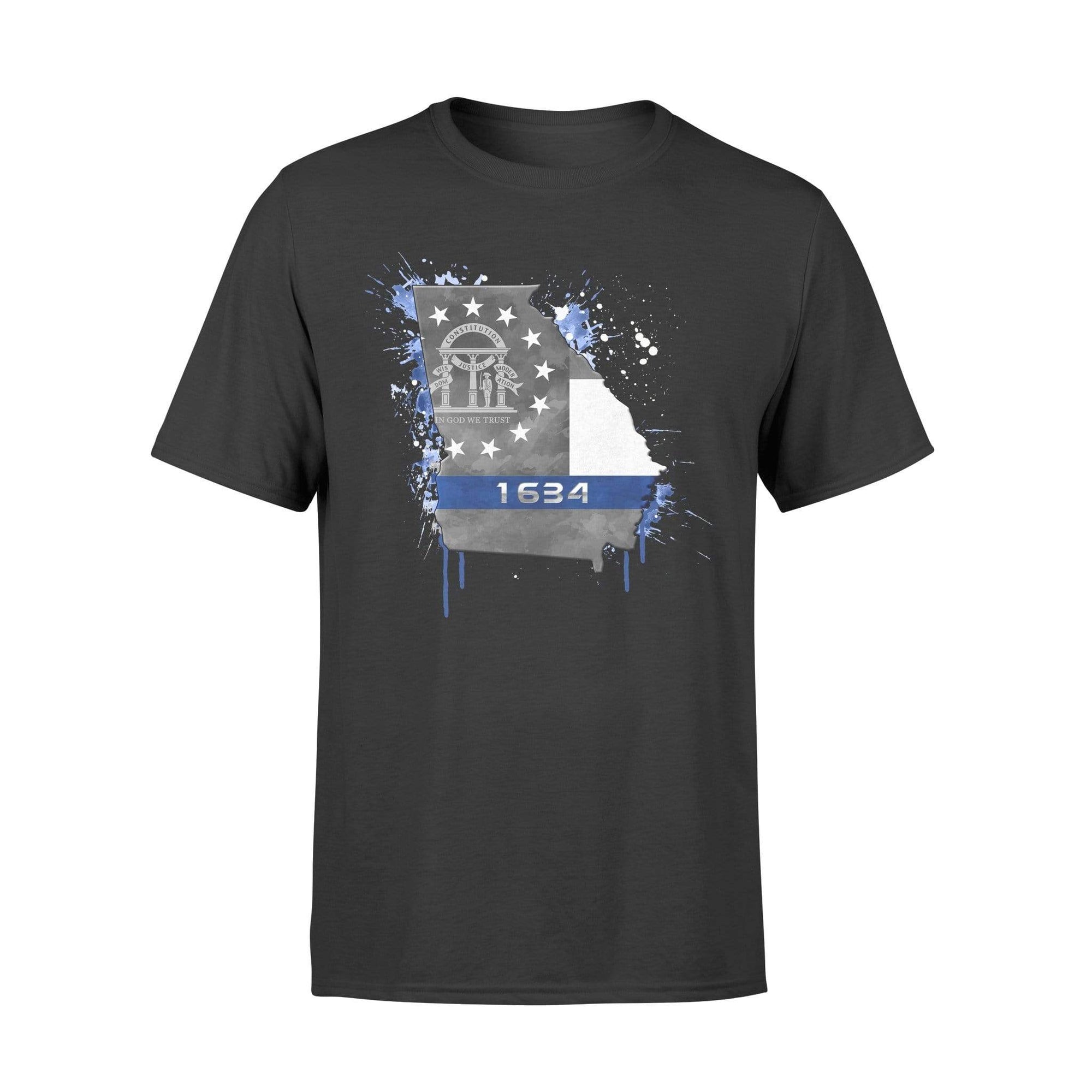 Apparel S / Black Personalized Shirt - Thin Blue Line Color Drop State Map - Georgia - DSAPP