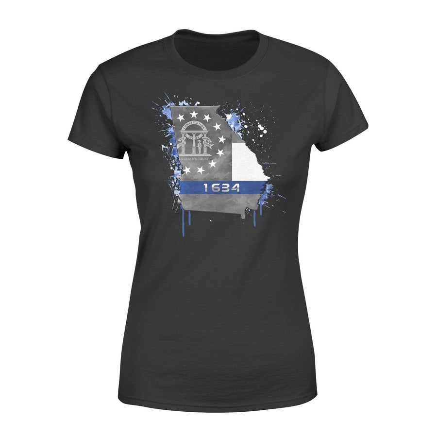 Apparel XS / Black Personalized Shirt - Thin Blue Line Color Drop State Map - Georgia - DSAPP