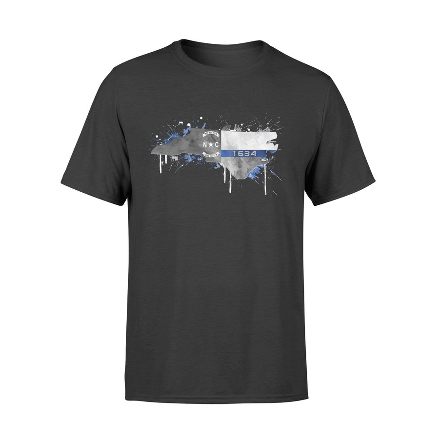 Apparel S / Black Personalized Shirt - Thin Blue Line Color Drop State Map - North Carolina - DSAPP