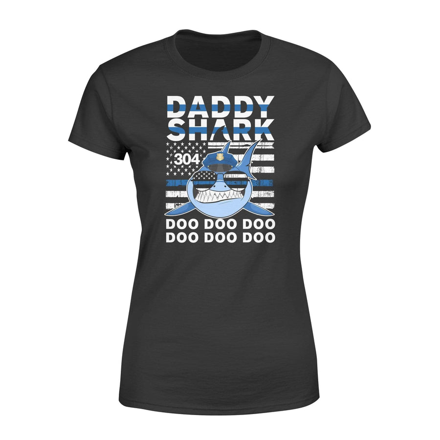 Apparel XS / Black Personalized Shirt - Thin Blue Line - Daddy Shark - Badge Number - DSAPP