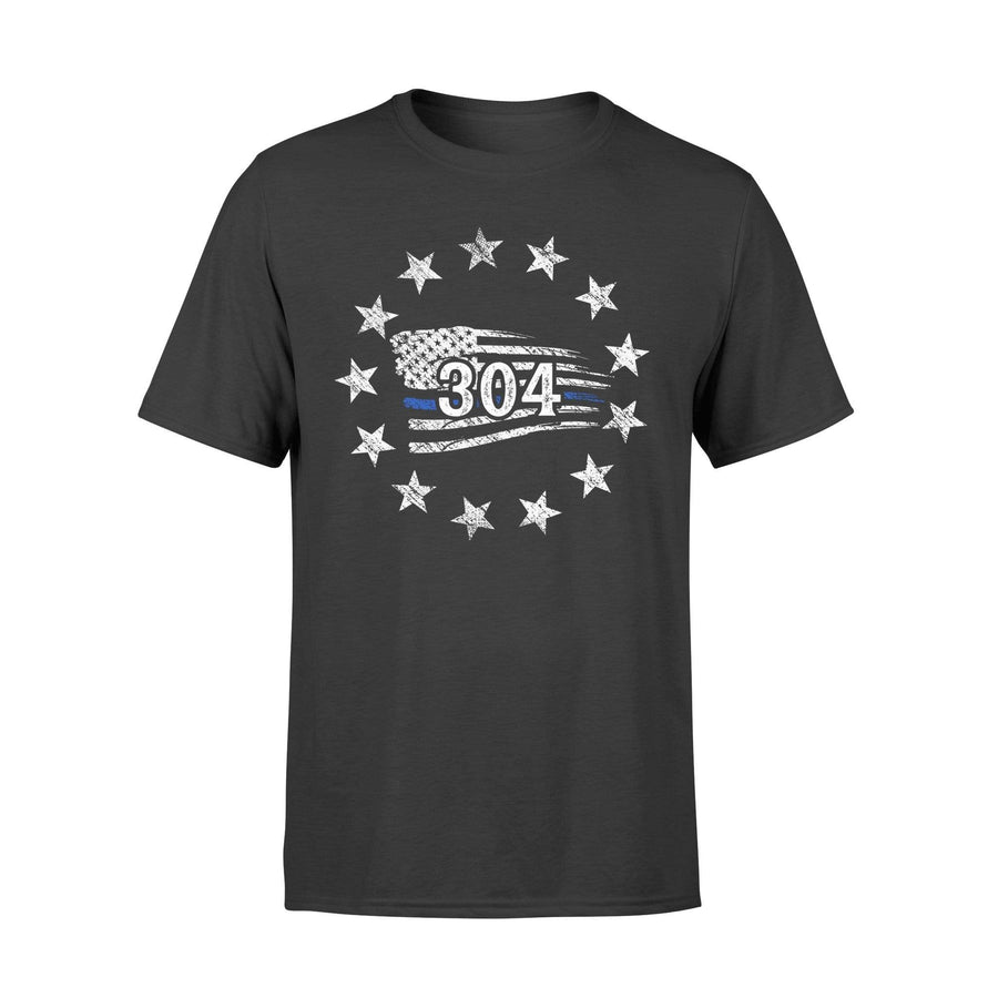 Apparel S / Black Personalized Shirt - Thin Blue Line Distressed Flag Inside Star Circle - Standard T-shirt