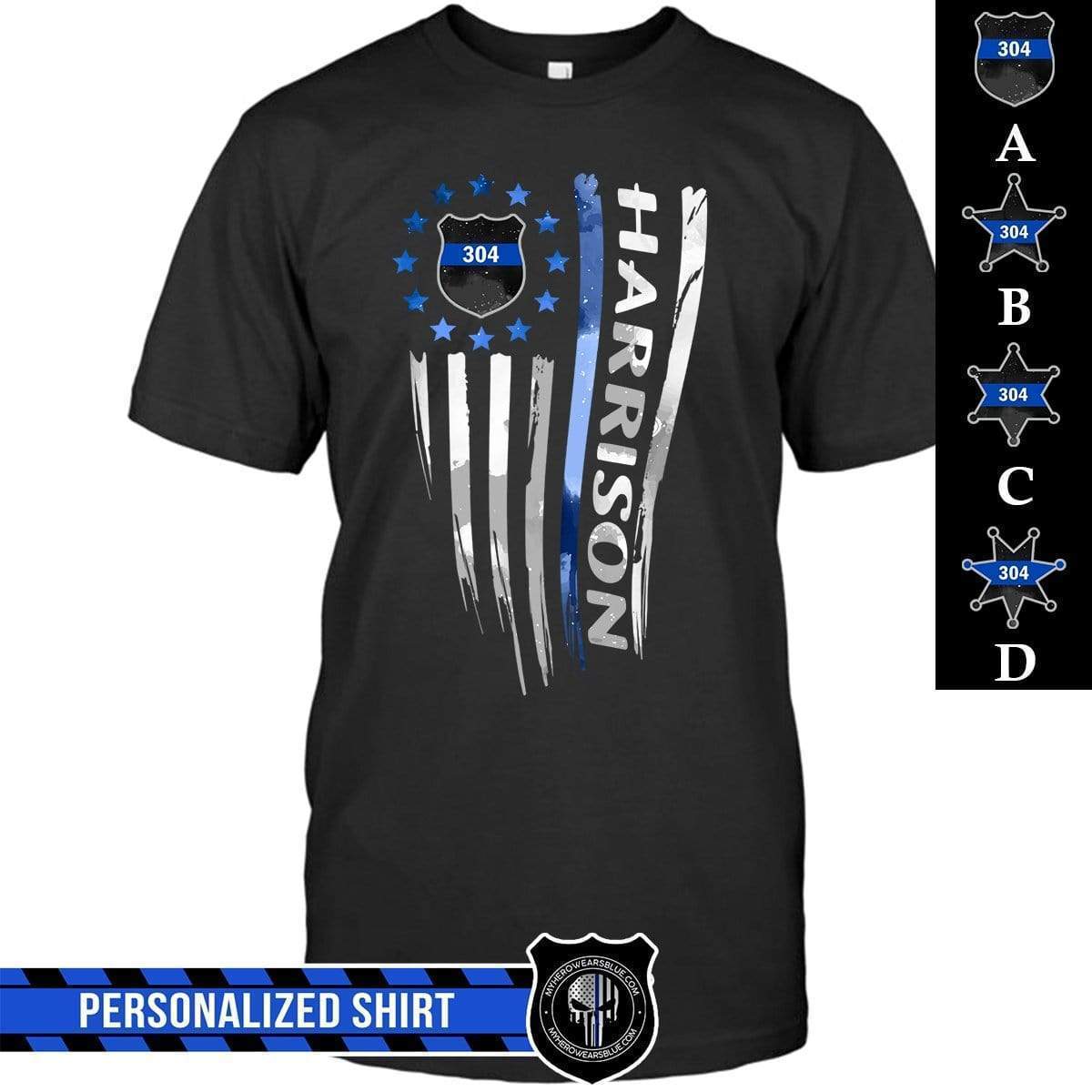 Apparel S / Black Personalized Shirt - Thin Blue Line Distressed Flag - Police Badge - DSAPP