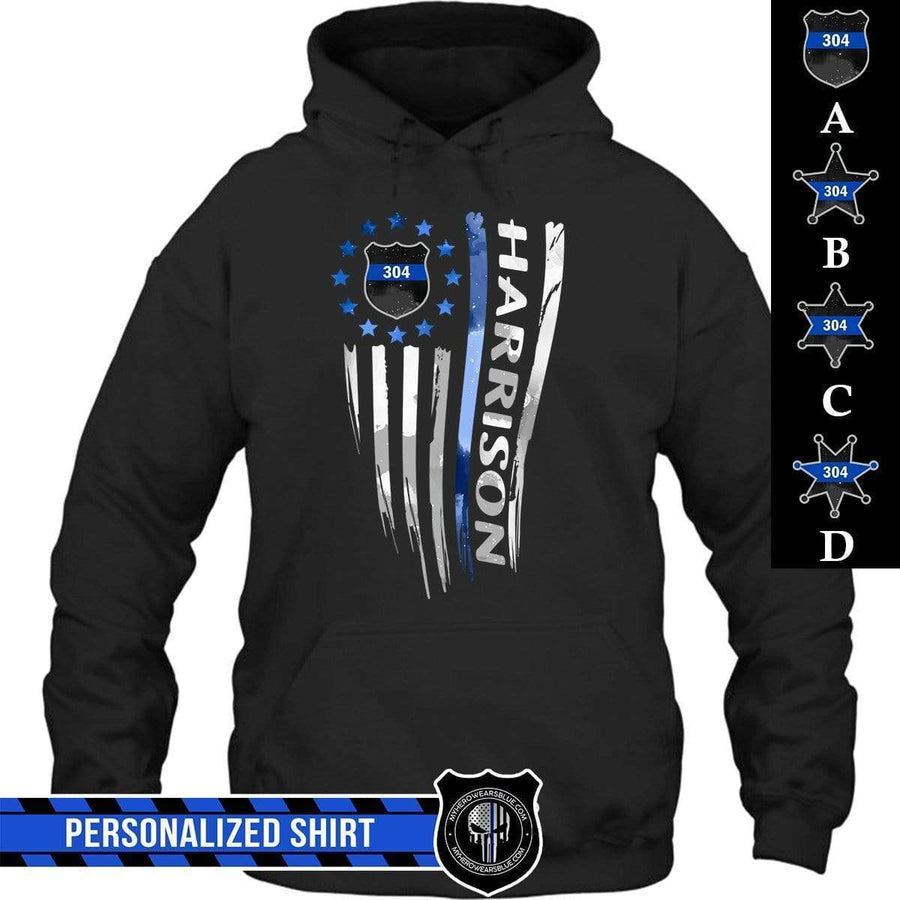 Apparel S / Black Personalized Shirt - Thin Blue Line Distressed Flag - Police Badge - DSAPP