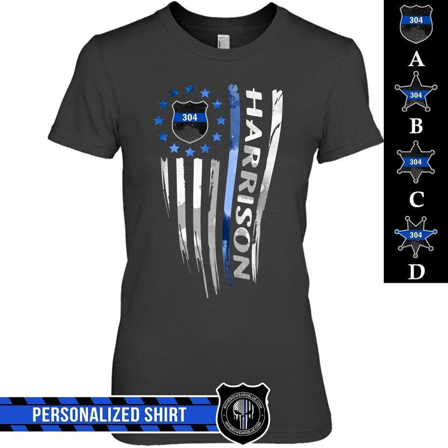 Apparel XS / Black Personalized Shirt - Thin Blue Line Distressed Flag - Police Badge - DSAPP