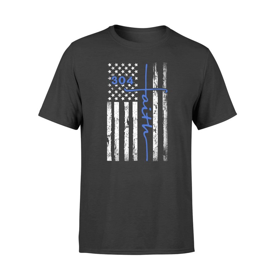 Apparel S / Black Personalized Shirt - Thin Blue Line Flag - Faith In Cross Shape - Standard T-shirt - DSAPP