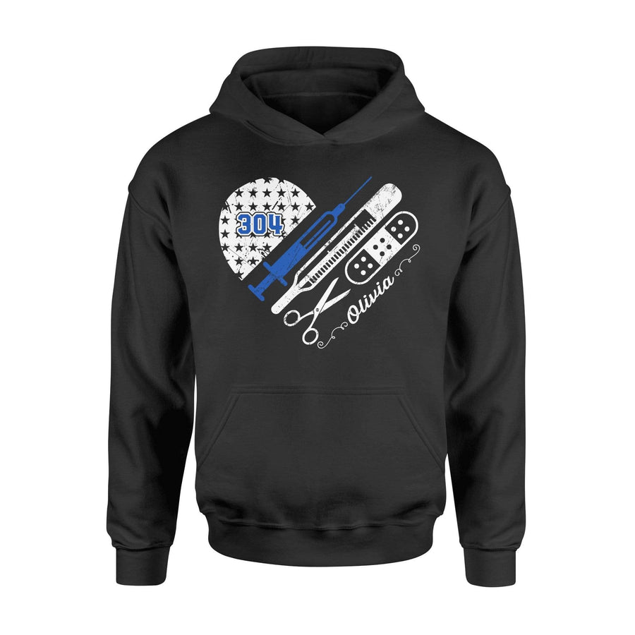 Apparel S / Black Personalized Shirt - Thin Blue Line - Flag Heart - Nurse Things - DSAPP