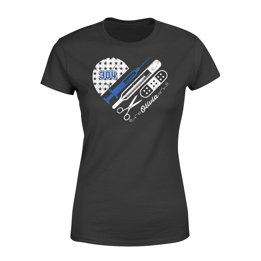 Apparel XS / Black Personalized Shirt - Thin Blue Line - Flag Heart - Nurse Things - DSAPP