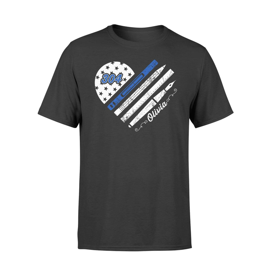 Apparel S / Black Personalized Shirt - Thin Blue Line - Flag Heart - Teacher Things - DSAPP