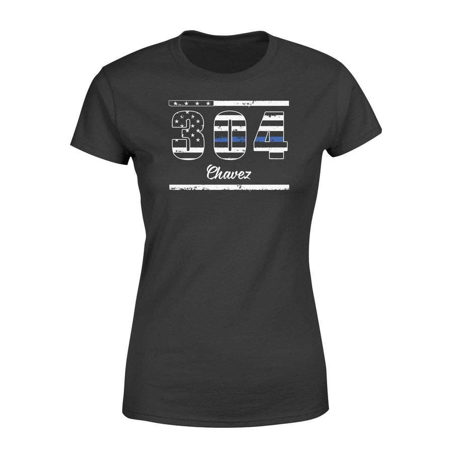 Apparel XS / Black Personalized Shirt - Thin Blue Line Flag Inside Badge Number - DSAPP