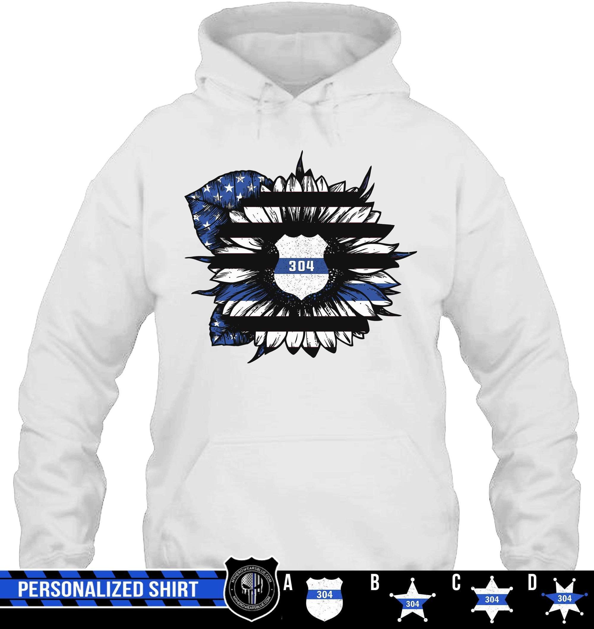Apparel S / White Personalized Shirt - Thin Blue Line Flag Pattern Sunflower - Police Badge - DSAPP