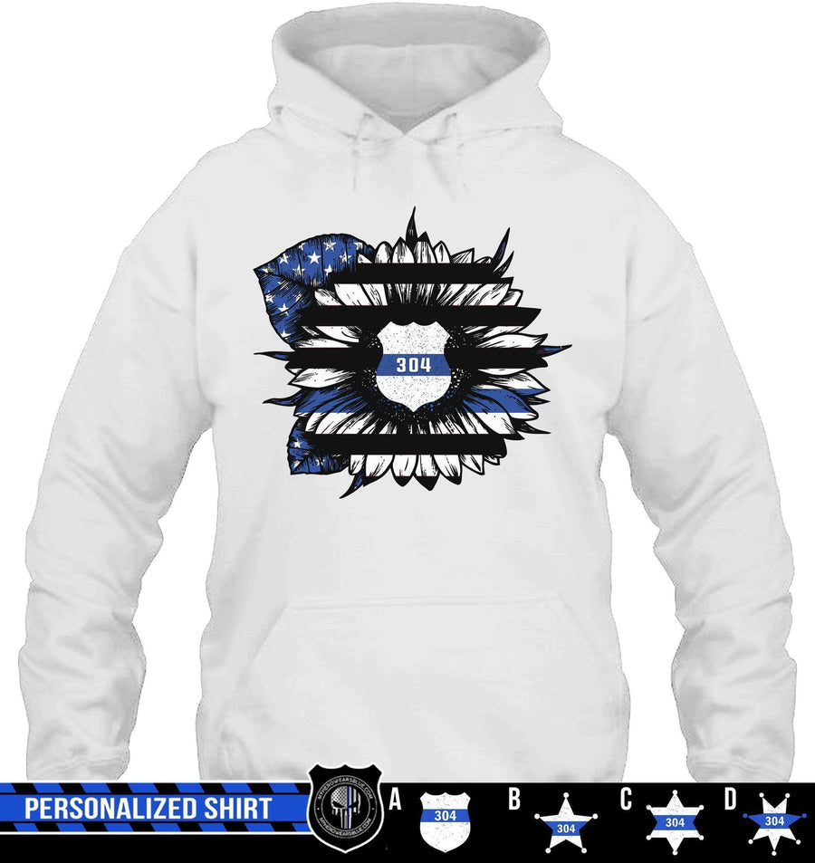Apparel S / White Personalized Shirt - Thin Blue Line Flag Pattern Sunflower - Police Badge - DSAPP