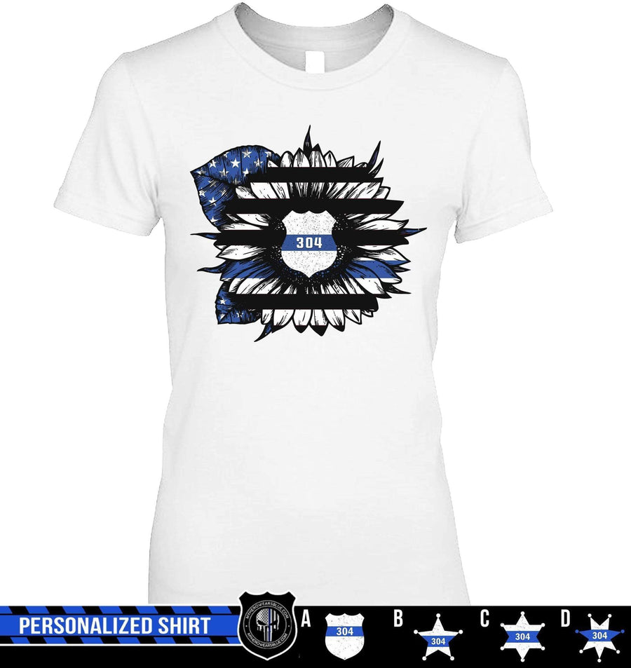Apparel XS / White Personalized Shirt - Thin Blue Line Flag Pattern Sunflower - Police Badge - DSAPP