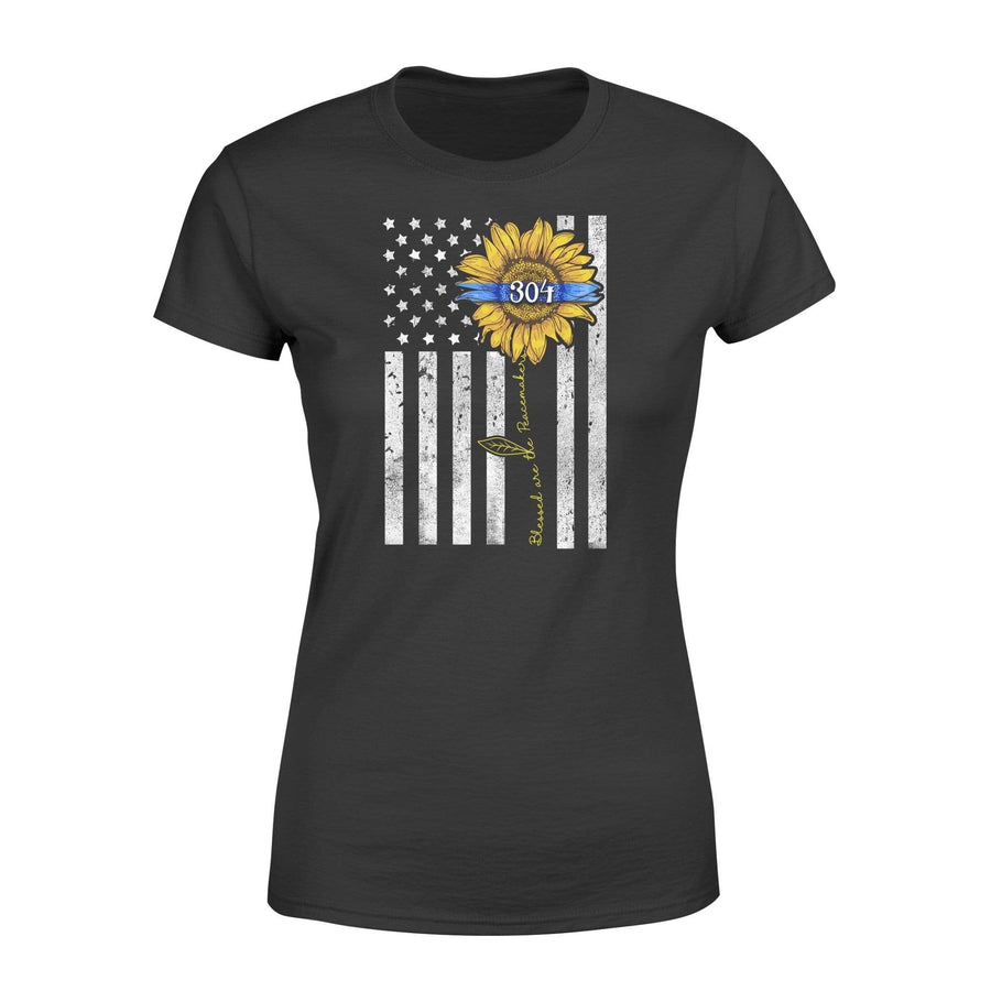 Apparel XS / Black Personalized Shirt - Thin Blue Line Flag - Sunflower Blessed Are The Peacemakers - Standard Women's T-shirt - DSAPP