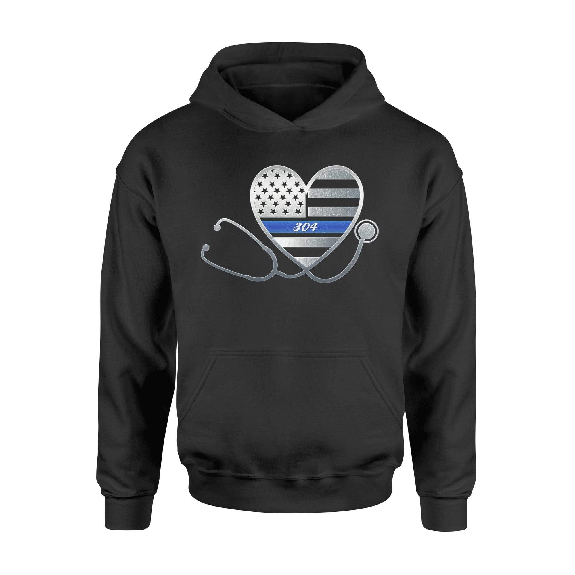 Apparel S / Black Personalized Shirt - Thin Blue Line Nurse Heart Stethoscope - DSAPP