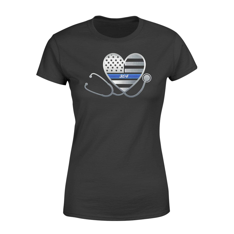 Apparel XS / Black Personalized Shirt - Thin Blue Line Nurse Heart Stethoscope - DSAPP