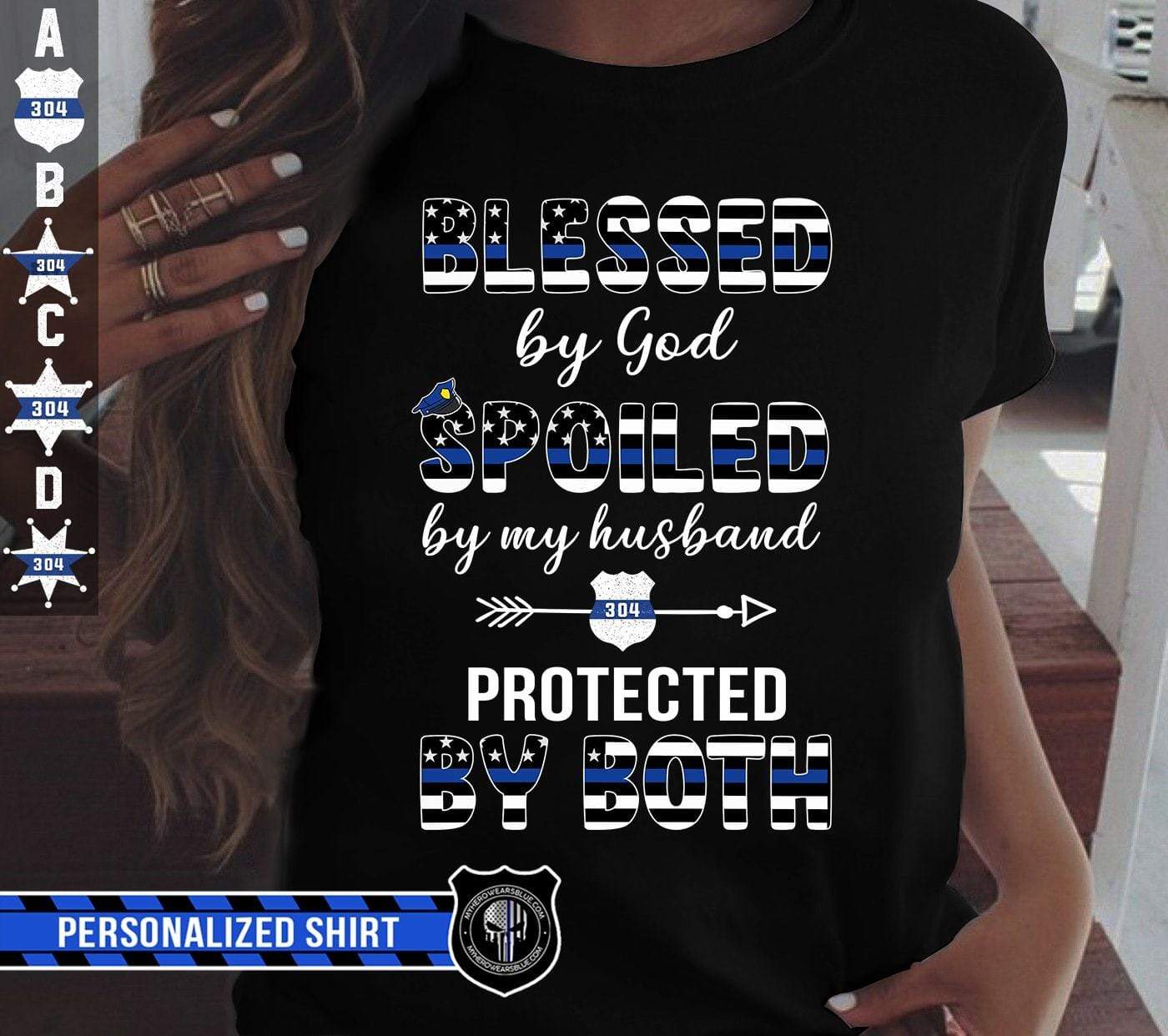 DoubleStitchDesigns1 Thin Blue Line Monogram, Police Wife Sweatshirt, Police Mom, Police Girlfriend or Fiance, Monogram and Badge Number, Pullover Sweatshirt