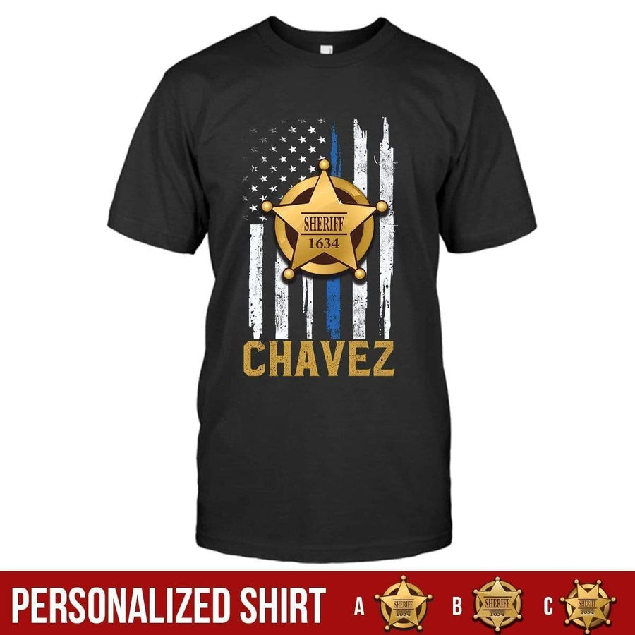 Apparel S / Black Personalized Shirt - Thin Blue Line - Sheriff Badge - DSAPP