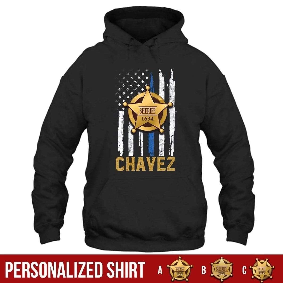 Apparel S / Black Personalized Shirt - Thin Blue Line - Sheriff Badge - DSAPP