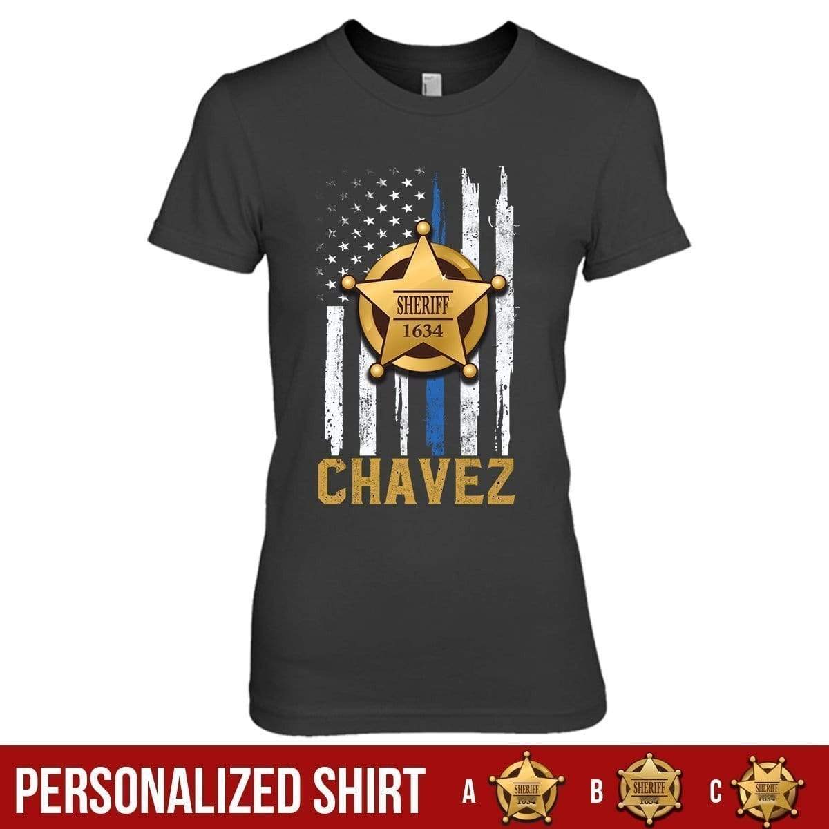 Apparel XS / Black Personalized Shirt - Thin Blue Line - Sheriff Badge - Standard Women's T-shirt - DSAPP