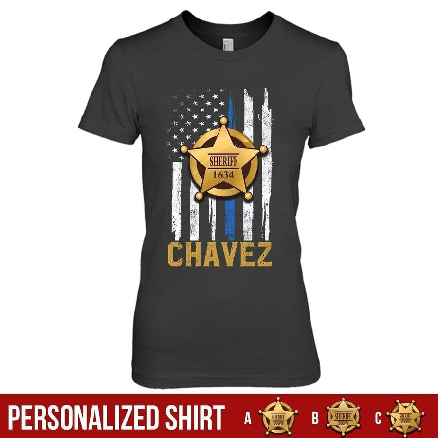 Apparel XS / Black Personalized Shirt - Thin Blue Line - Sheriff Badge - Standard Women's T-shirt - DSAPP