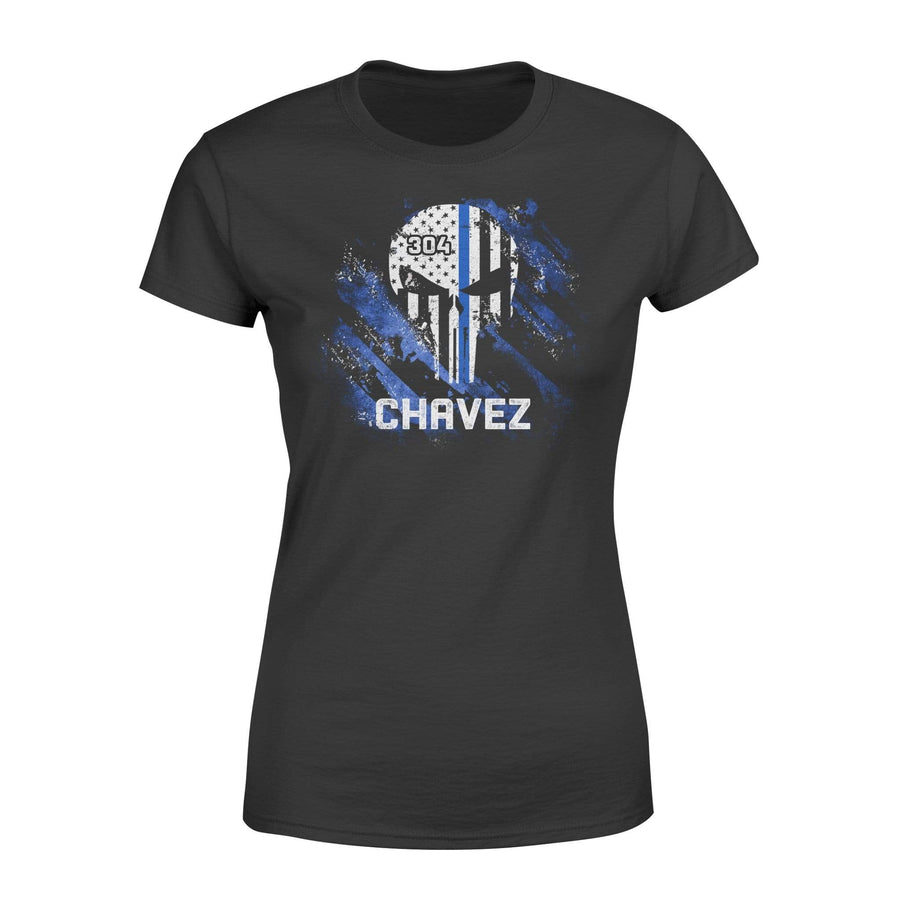 Apparel XS / Black Personalized Shirt - Thin Blue Line Skull - Punisher - DSAPP