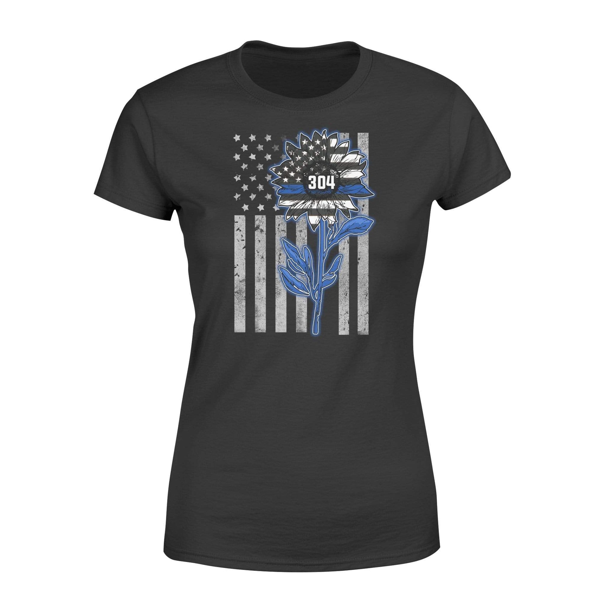 Apparel XS / Black Personalized Shirt - Thin Blue Line Sunflower Flag - Badge Number - Standard Women's T-shirt  -DSAPP