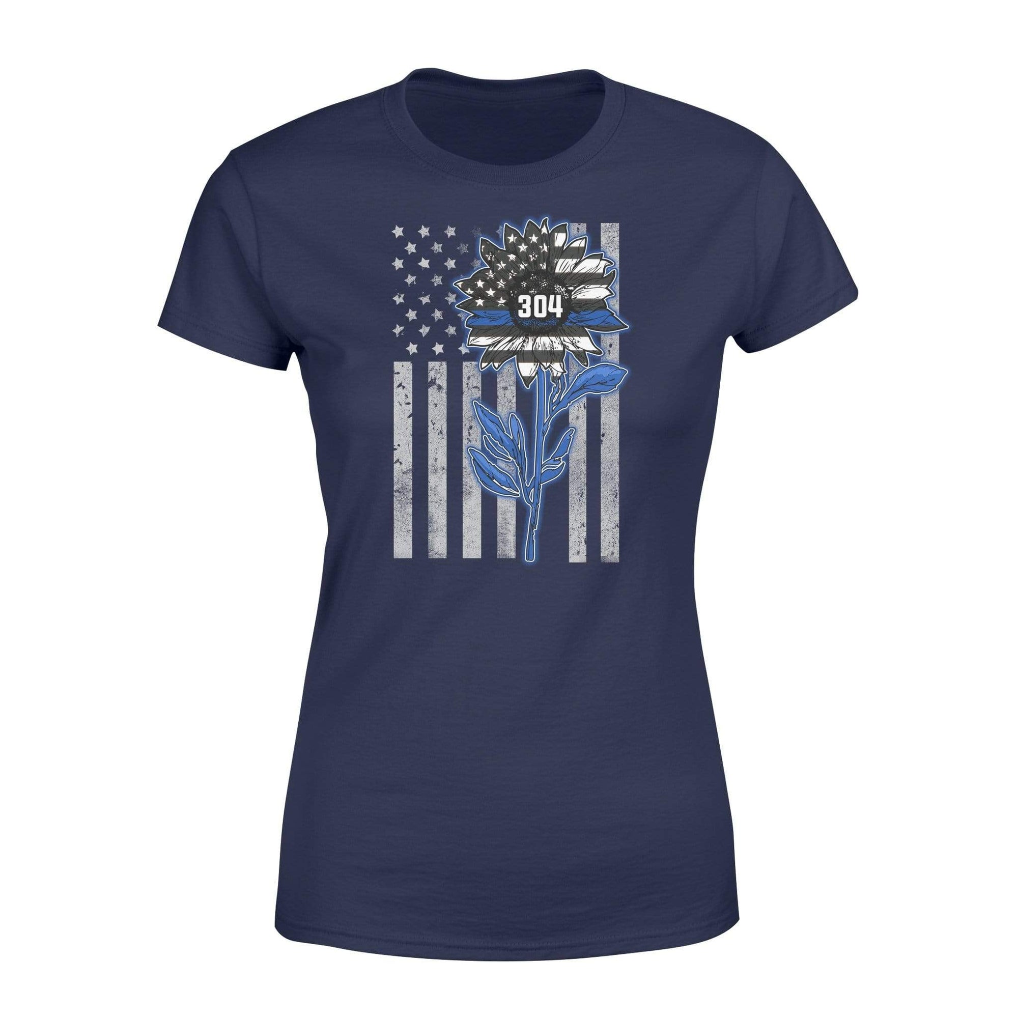 Apparel XS / Navy Personalized Shirt - Thin Blue Line Sunflower Flag - Badge Number - Standard Women's T-shirt  -DSAPP