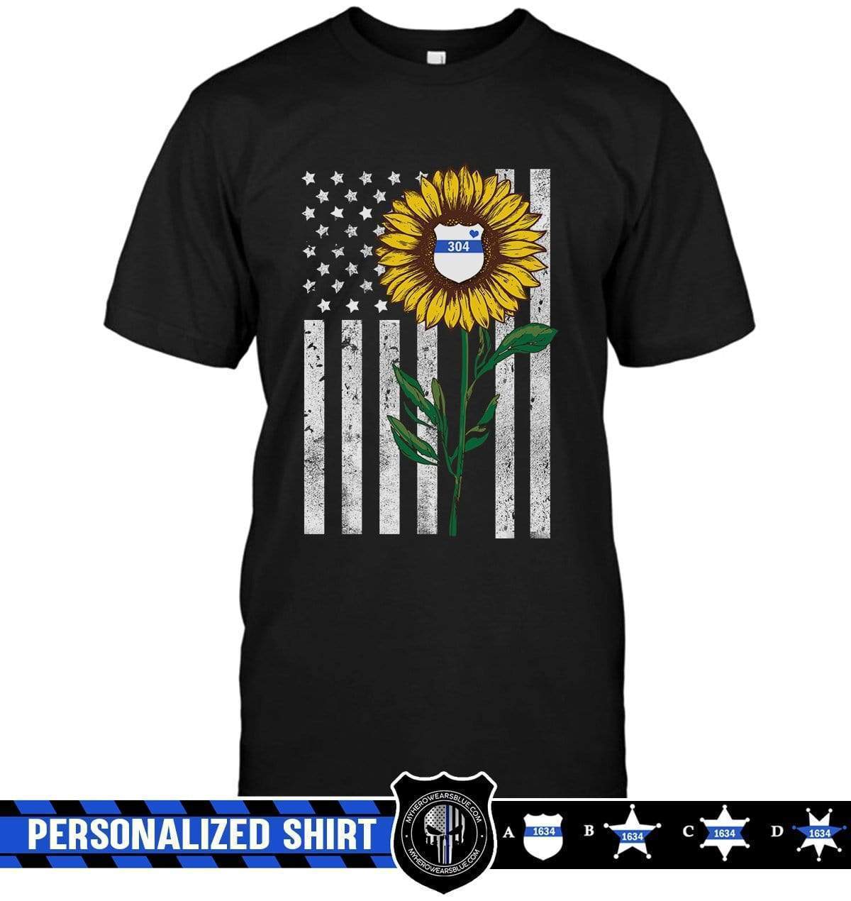 Apparel S / Black Personalized Shirt - Thin Blue Line - Sunflower Flag - Police Badge - DSAPP