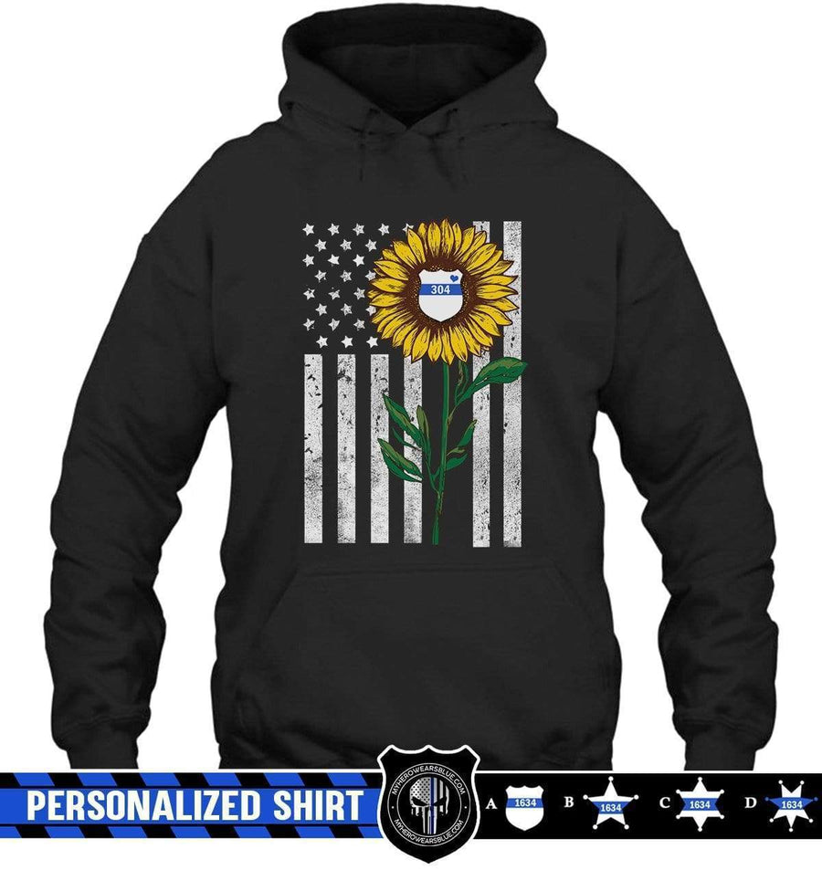 Apparel S / Black Personalized Shirt - Thin Blue Line - Sunflower Flag - Police Badge - DSAPP