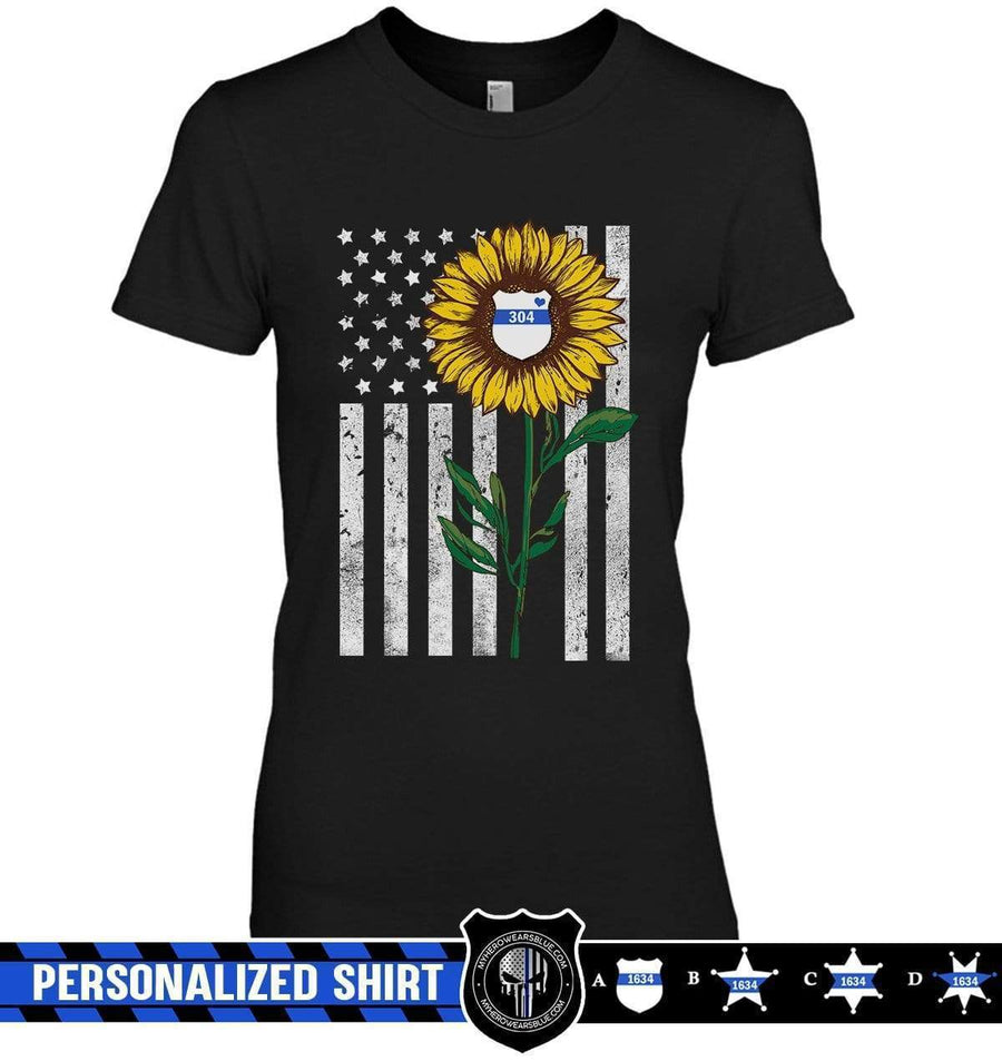 Apparel XS / Black Personalized Shirt - Thin Blue Line - Sunflower Flag - Police Badge - DSAPP