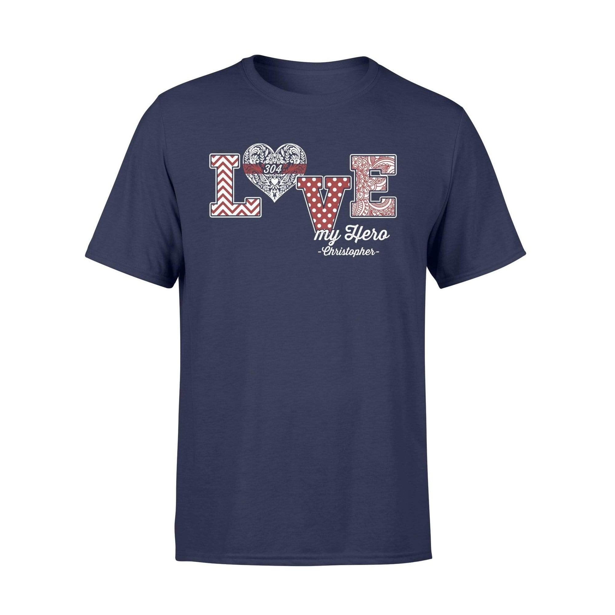 Apparel S / Navy Personalized Shirt - Thin Red Line - Love My Hero - Pattern Heart - Standard T-shirt