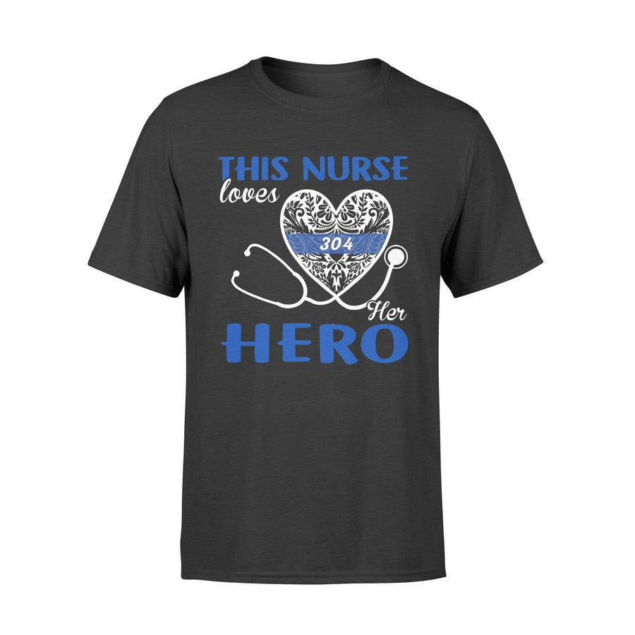 Apparel S / Black Personalized Shirt - This Nurse - Thin Blue Line Floral Heart Stethoscope - DSAPP