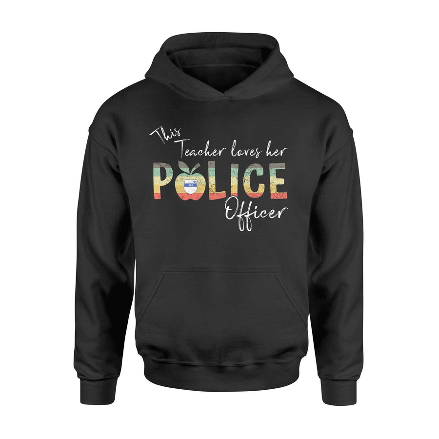 Apparel S / Black Personalized Shirt - This Teacher Loves Her Police - Vintage Apple - Standard Hoodie - DSAPP
