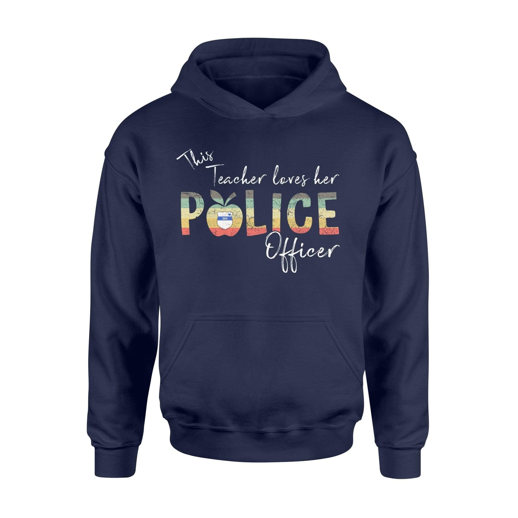 Apparel S / Navy Personalized Shirt - This Teacher Loves Her Police - Vintage Apple - Standard Hoodie - DSAPP