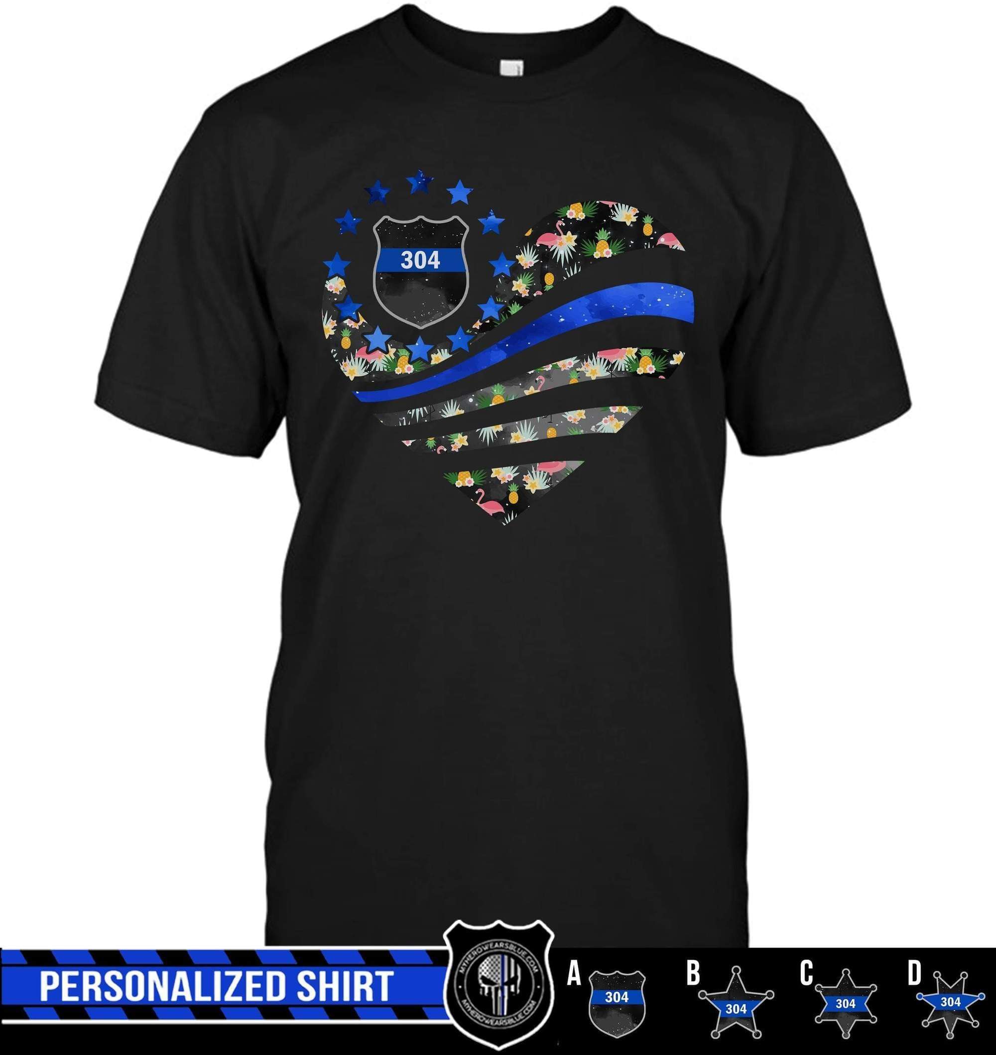 Apparel S / Black Personalized Shirt - Tropical Patterned Flag Heart - DSAPP