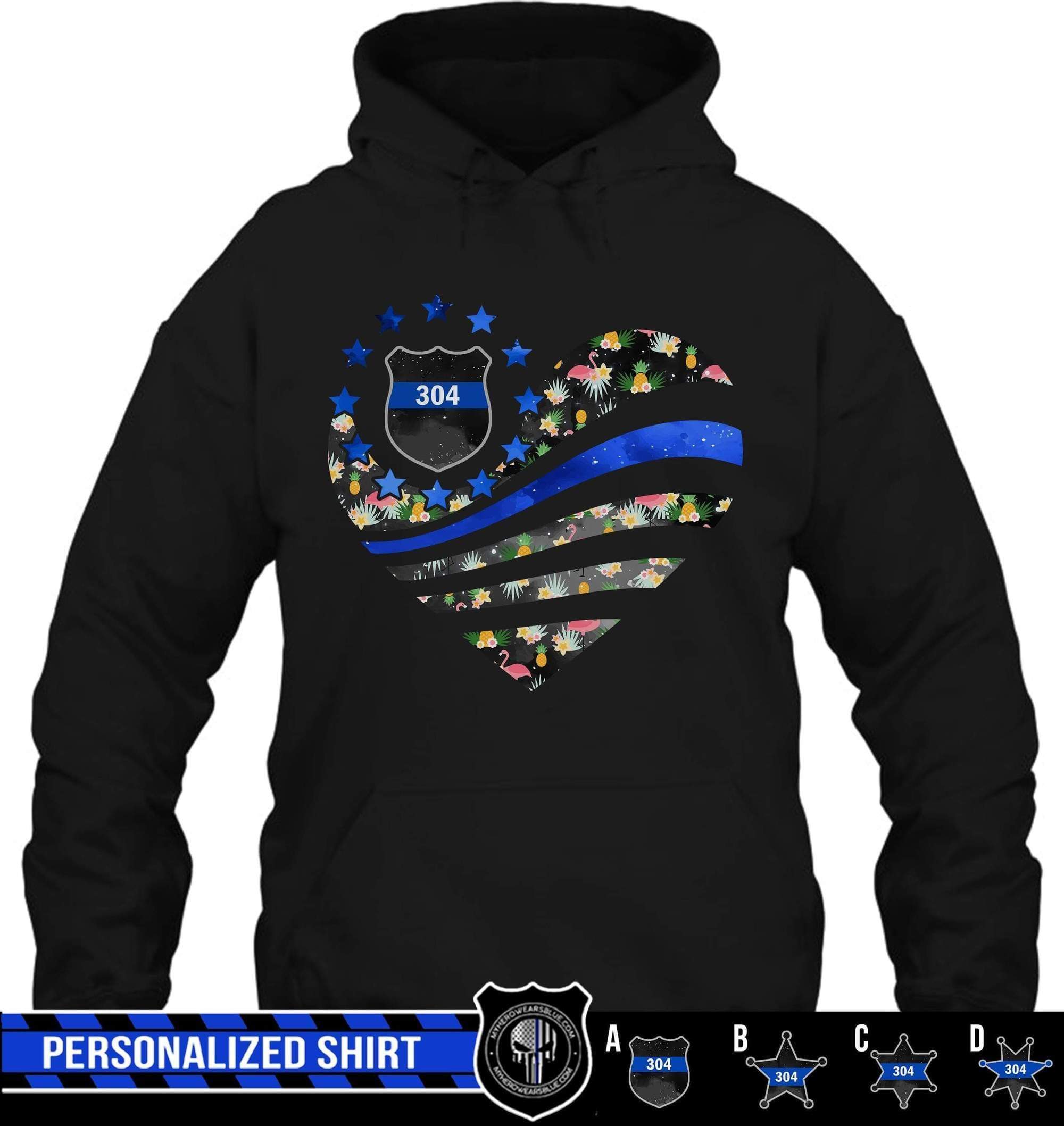 Apparel S / Black Personalized Shirt - Tropical Patterned Flag Heart - DSAPP