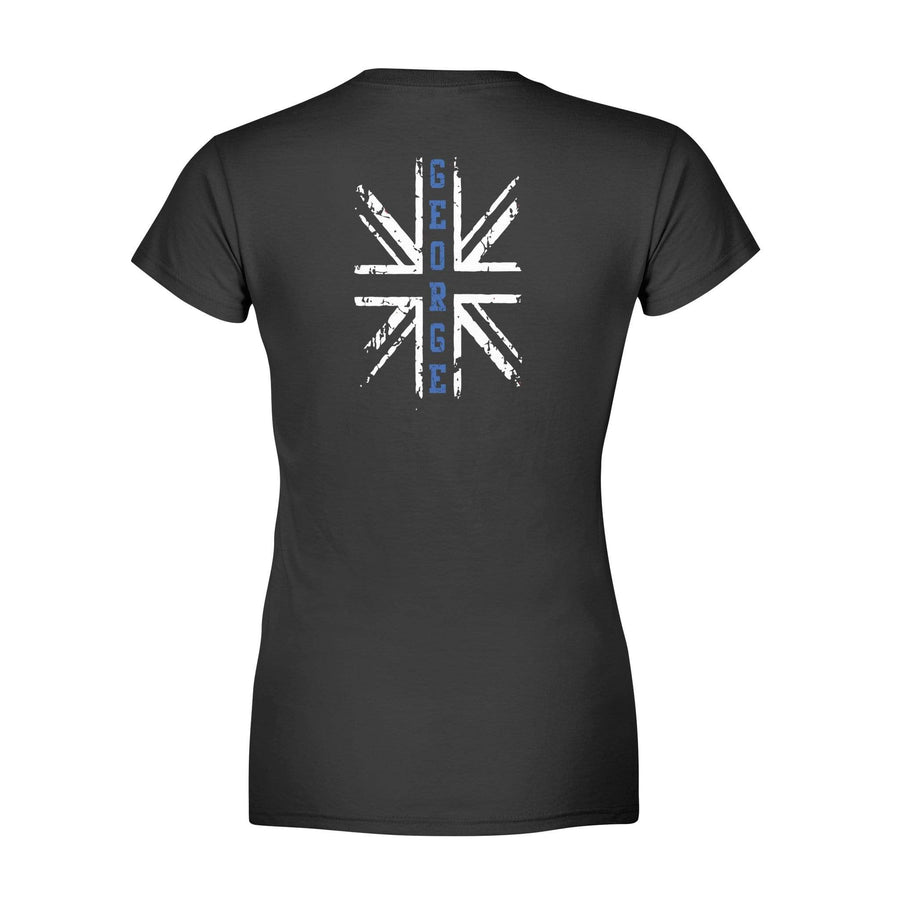 Apparel XS / Black Personalized Shirt - UK Thin Blue Line Flag Police Name - Standard Women's T-shirt