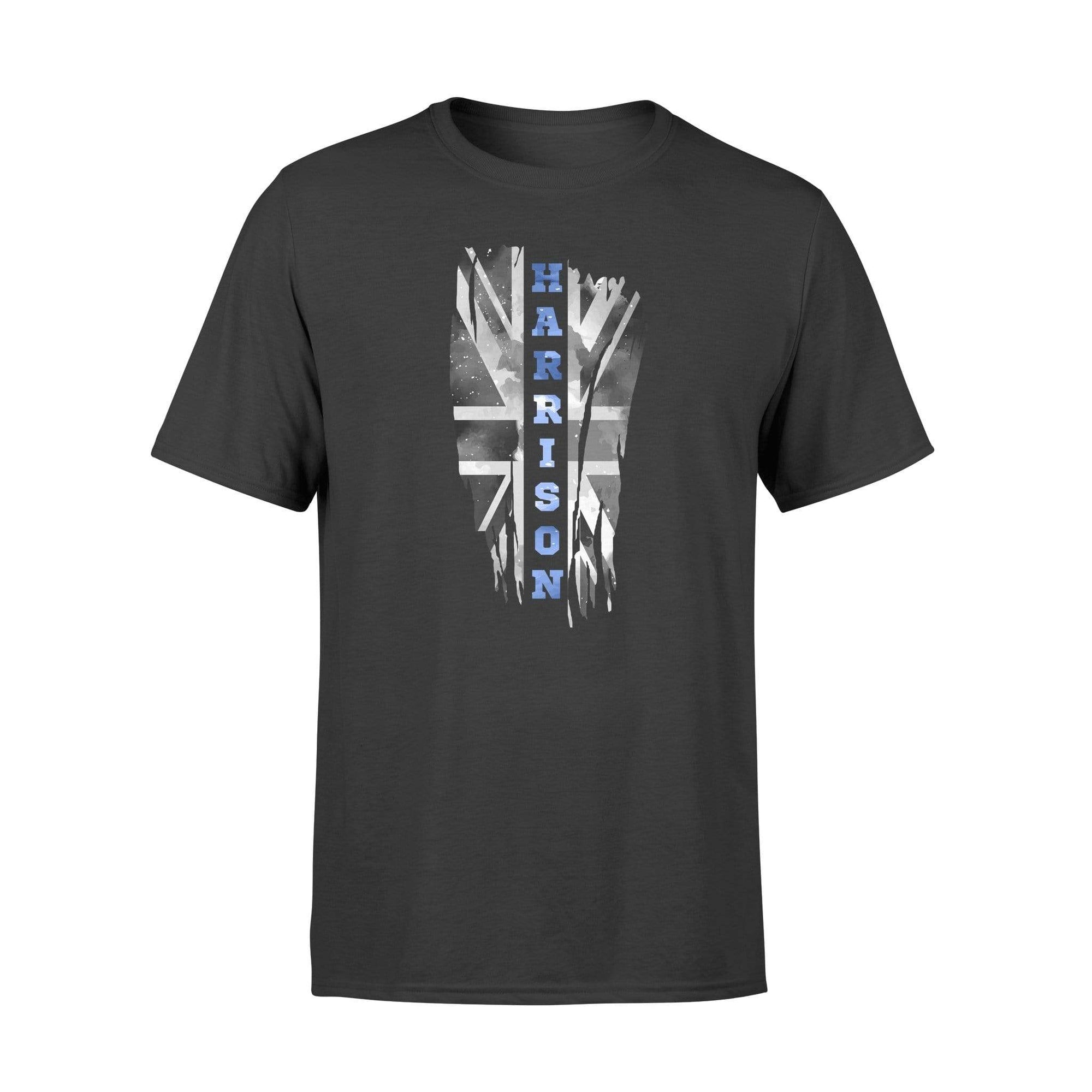 Apparel S / Black Personalized Shirt - Vertical UK Thin Blue Line Distressed Flag - Police Name - Standard T-shirt