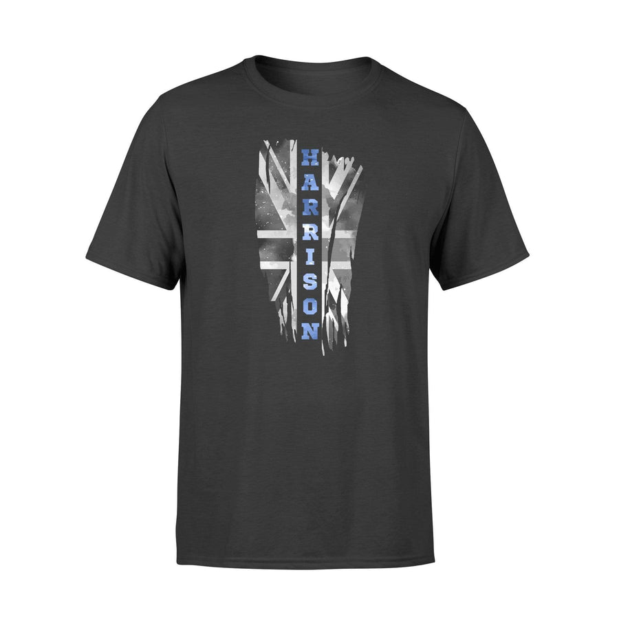 Apparel S / Black Personalized Shirt - Vertical UK Thin Blue Line Distressed Flag - Police Name - Standard T-shirt