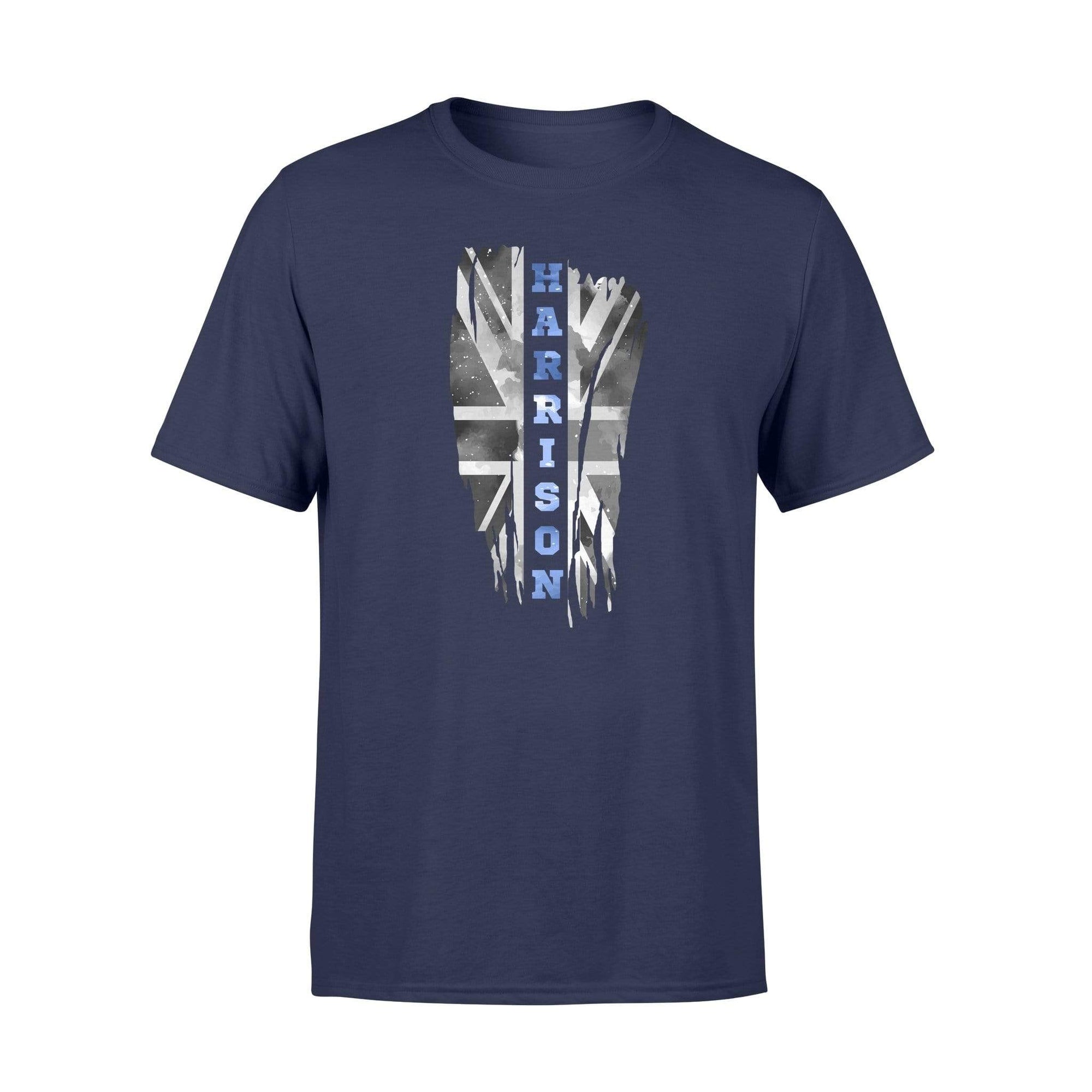 Apparel S / Navy Personalized Shirt - Vertical UK Thin Blue Line Distressed Flag - Police Name - Standard T-shirt