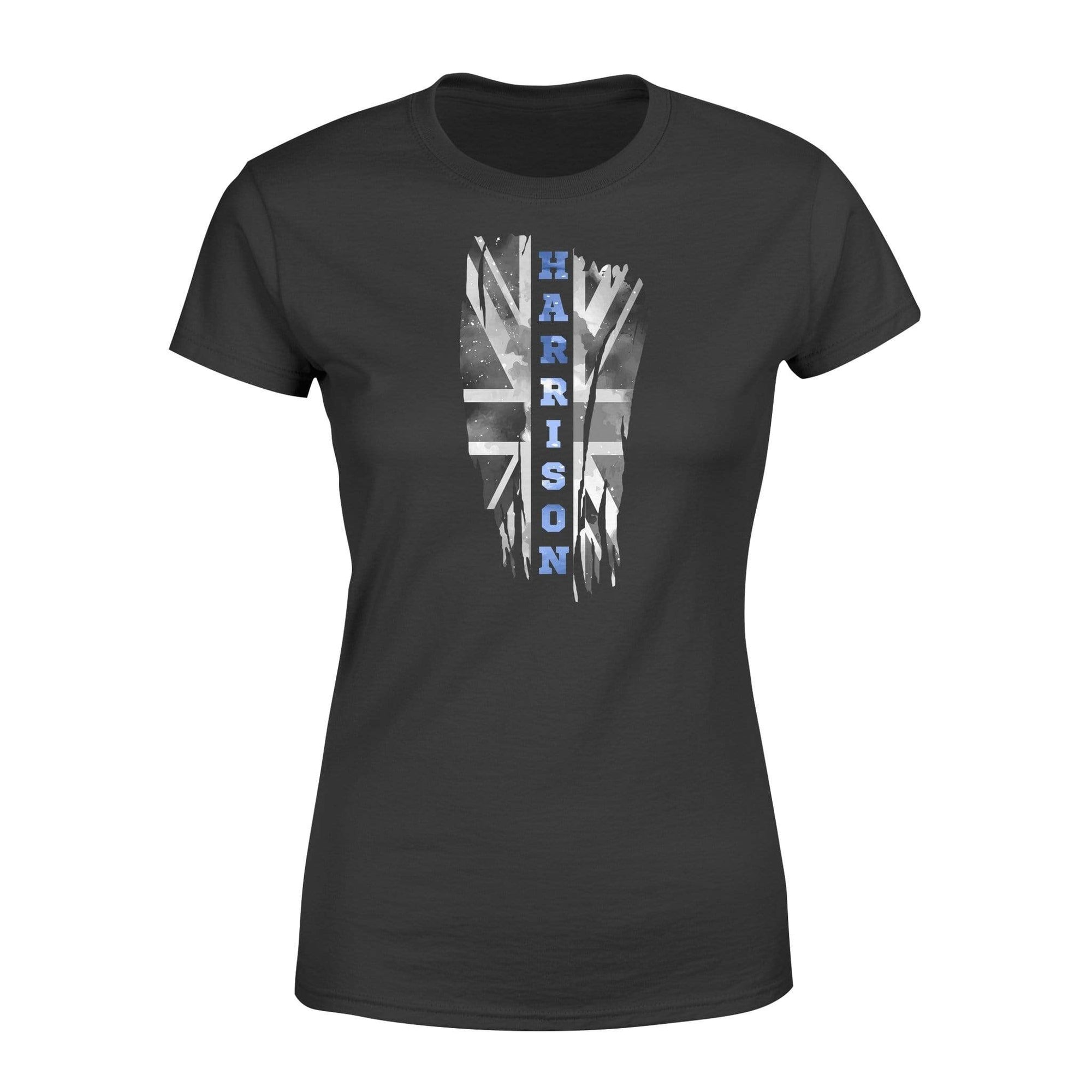 Apparel XS / Black Personalized Shirt - Vertical UK Thin Blue Line Distressed Flag - Police Name - Standard Women's T-shirt