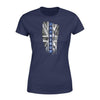 Apparel XS / Navy Personalized Shirt - Vertical UK Thin Blue Line Distressed Flag - Police Name - Standard Women's T-shirt