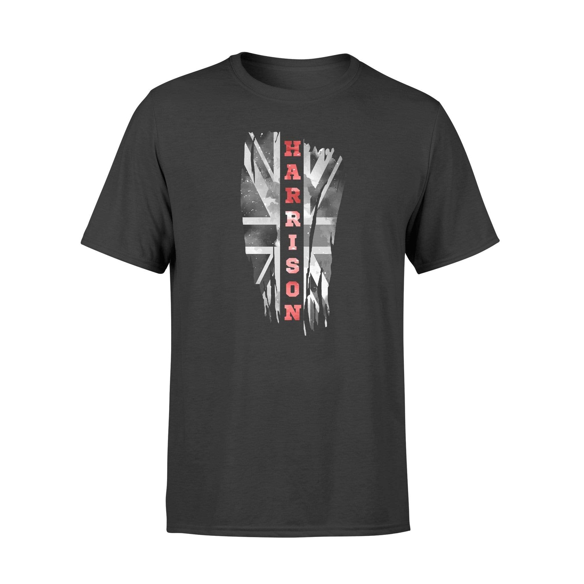 Apparel S / Black Personalized Shirt - Vertical UK Thin Red Line Distressed Flag - Firefighter Name - Standard T-shirt
