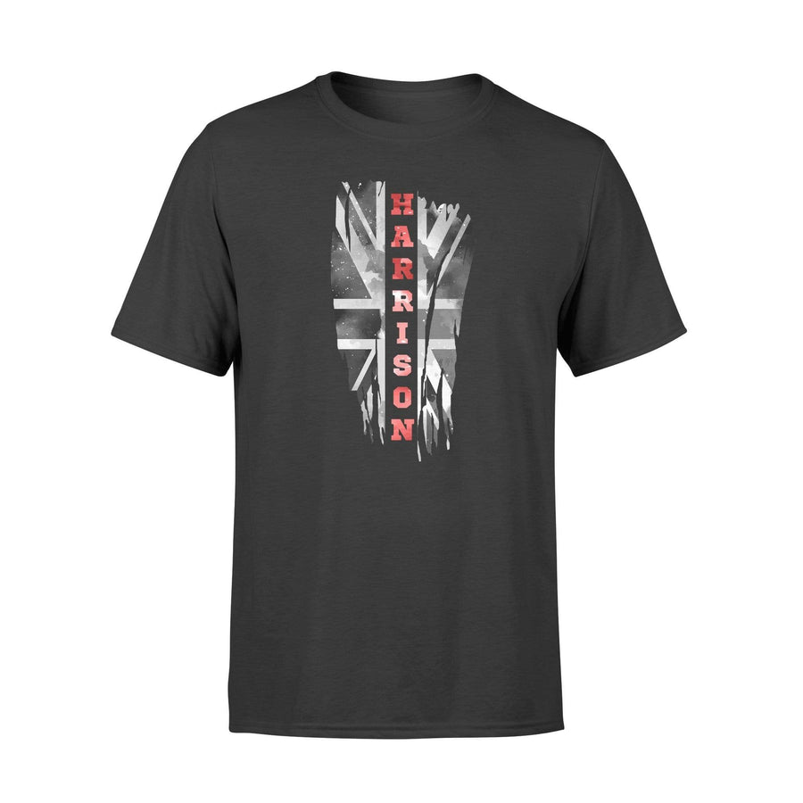 Apparel S / Black Personalized Shirt - Vertical UK Thin Red Line Distressed Flag - Firefighter Name - Standard T-shirt
