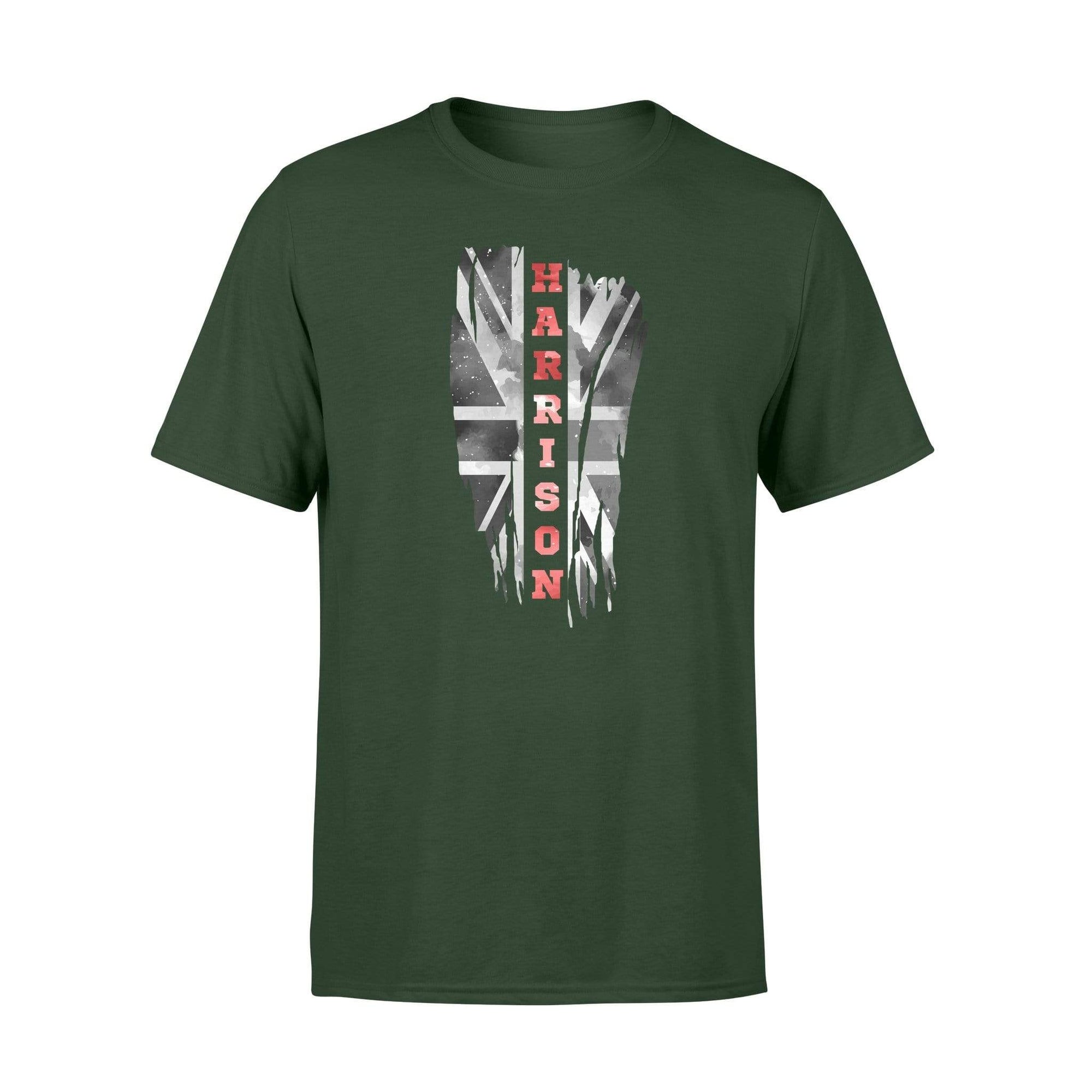 Apparel S / Forest Personalized Shirt - Vertical UK Thin Red Line Distressed Flag - Firefighter Name - Standard T-shirt