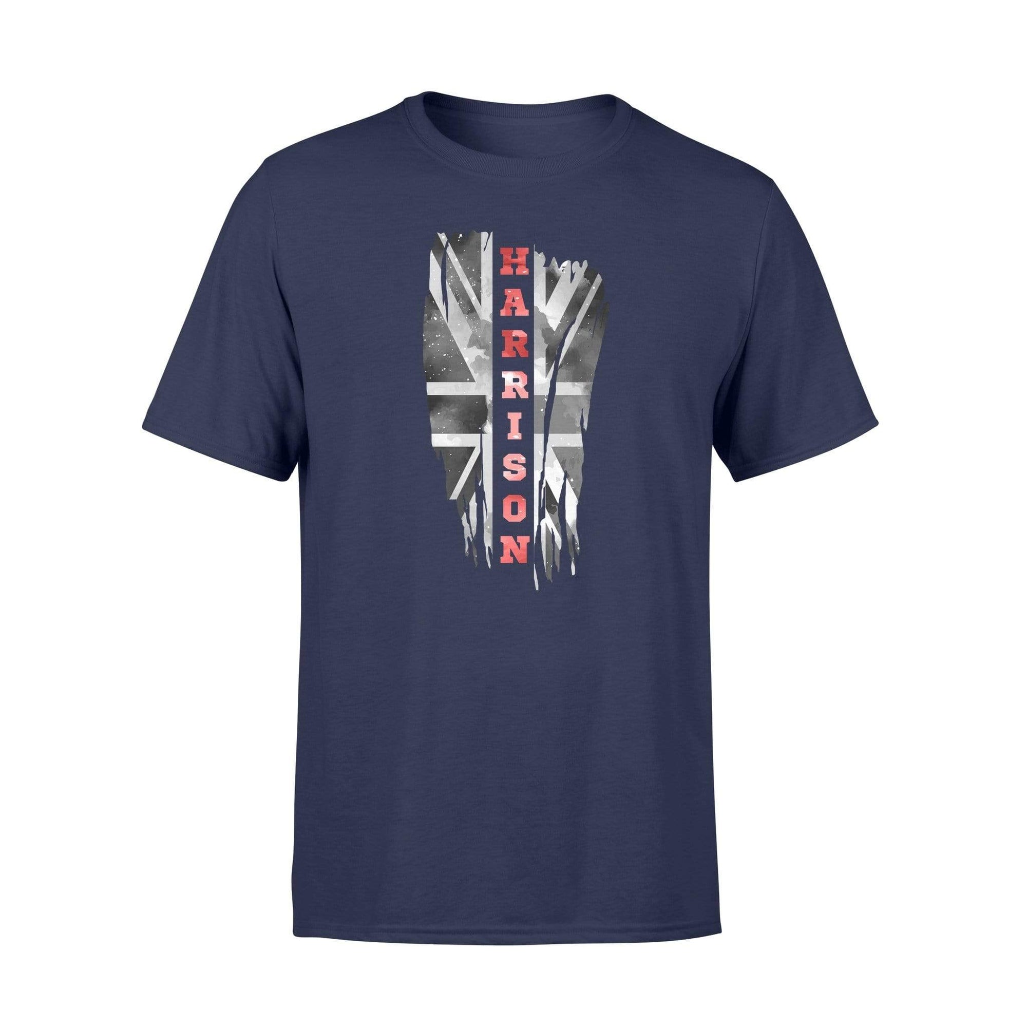Apparel S / Navy Personalized Shirt - Vertical UK Thin Red Line Distressed Flag - Firefighter Name - Standard T-shirt