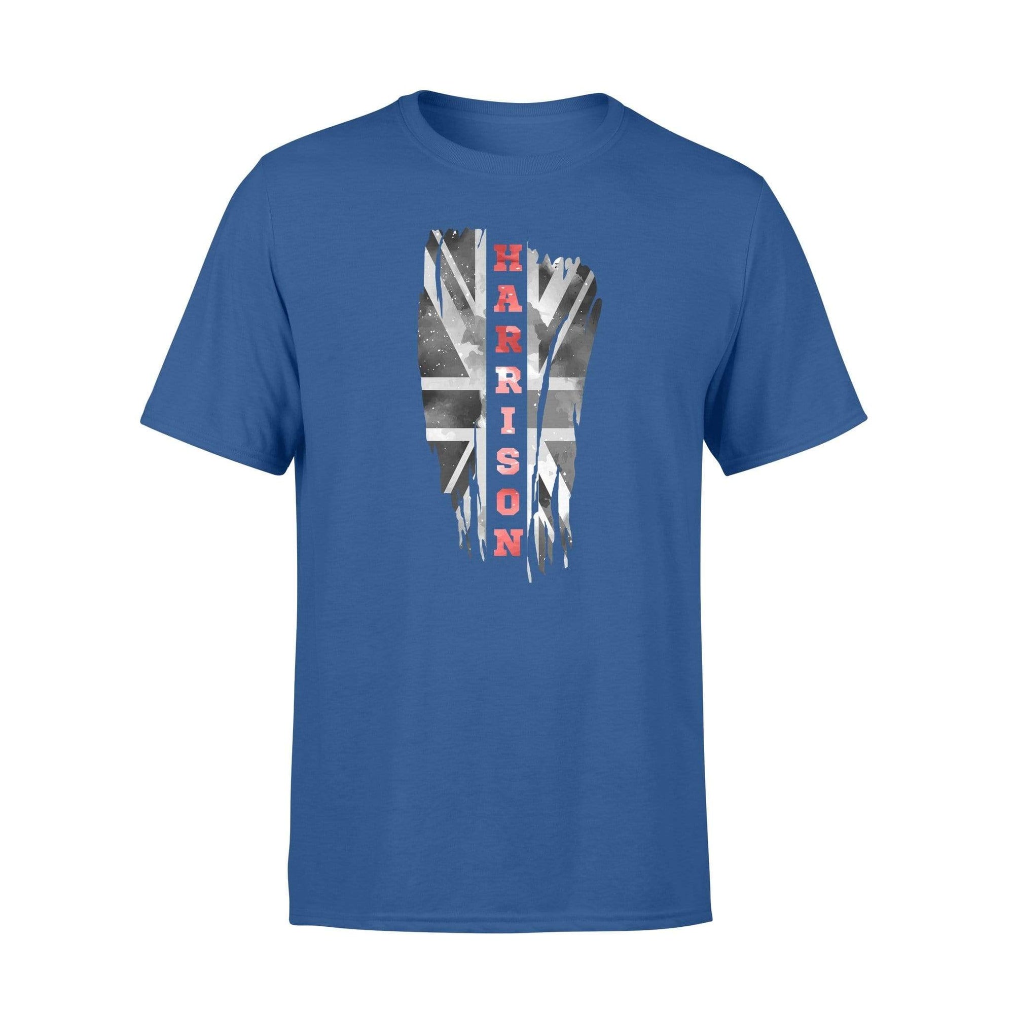 Apparel S / Royal Personalized Shirt - Vertical UK Thin Red Line Distressed Flag - Firefighter Name - Standard T-shirt