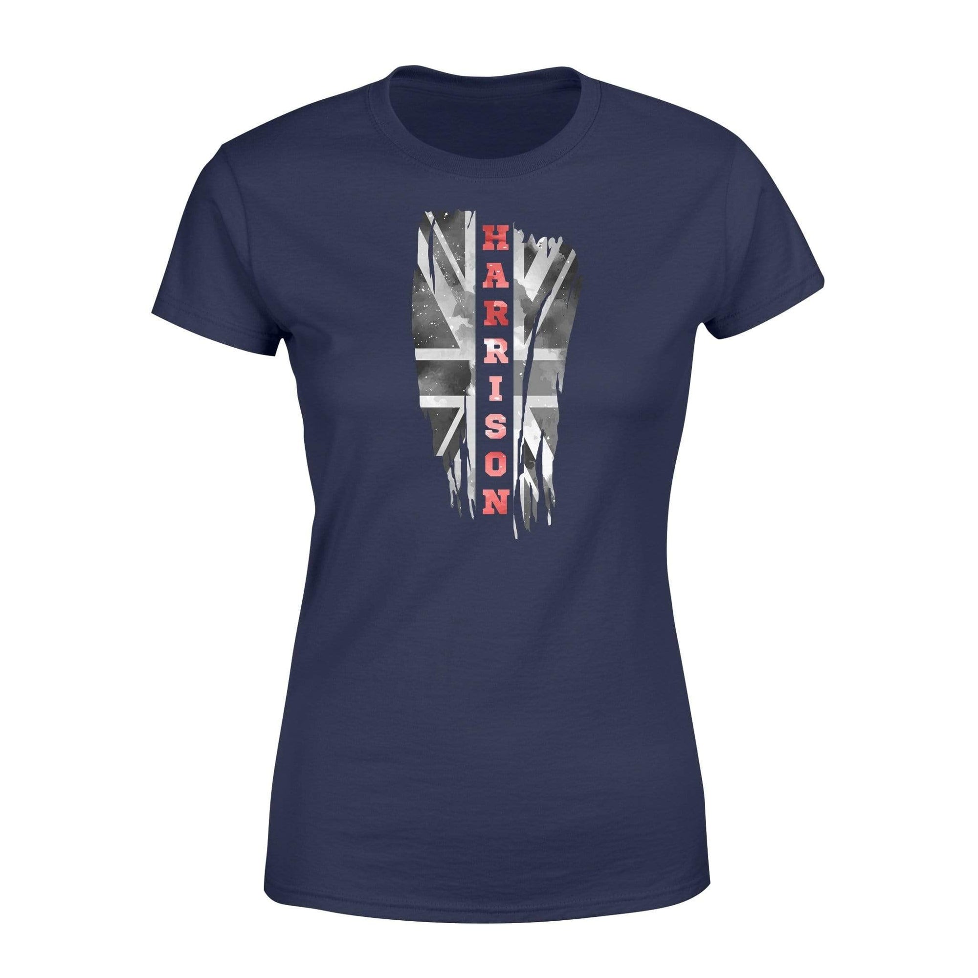 Apparel XS / Navy Personalized Shirt - Vertical UK Thin Red Line Distressed Flag - Firefighter Name - Standard Women's T-shirt