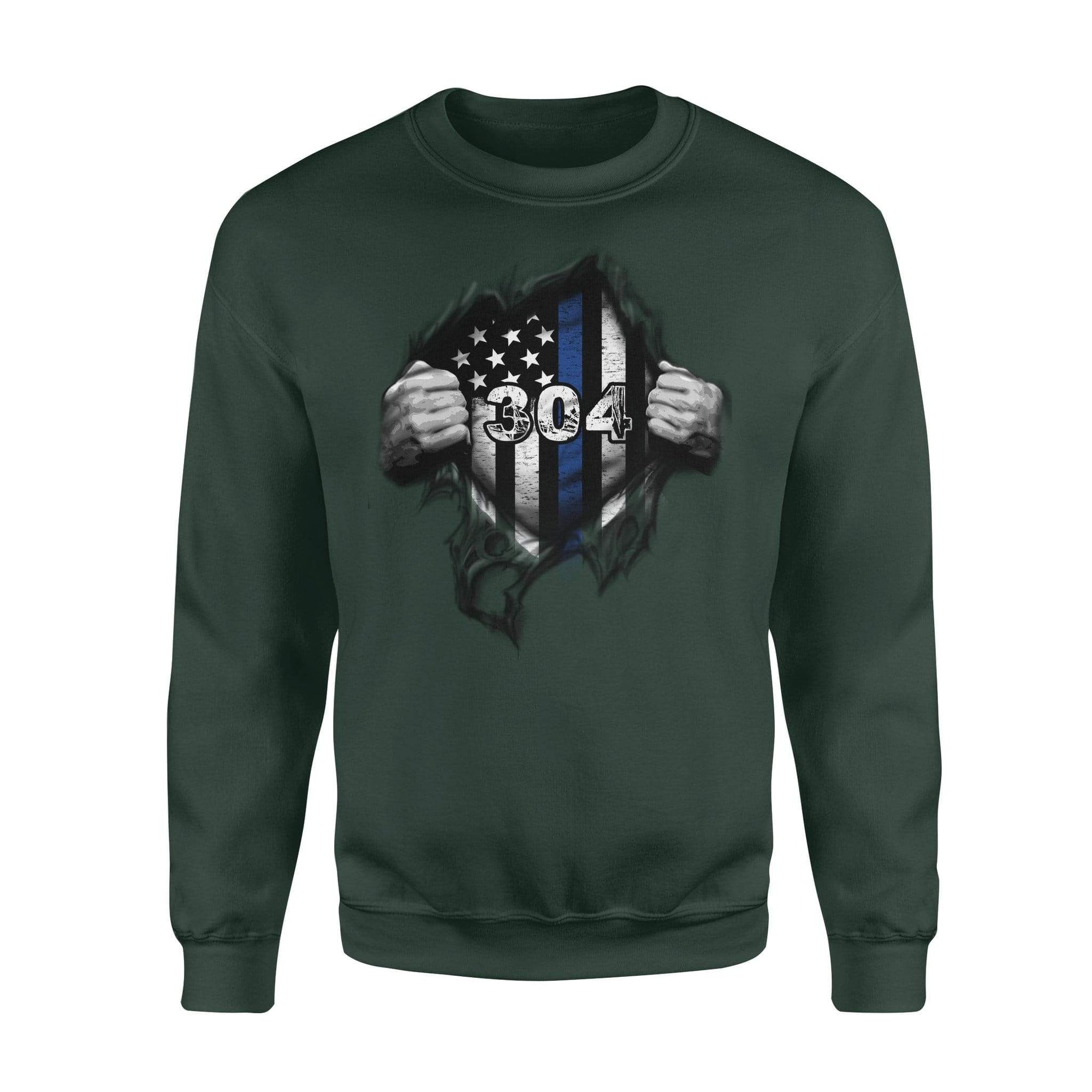 Apparel S / Forest Personalized Sweater - Tearing - Thin Blue Line Flag - Standard Fleece Sweatshirt - DSAPP