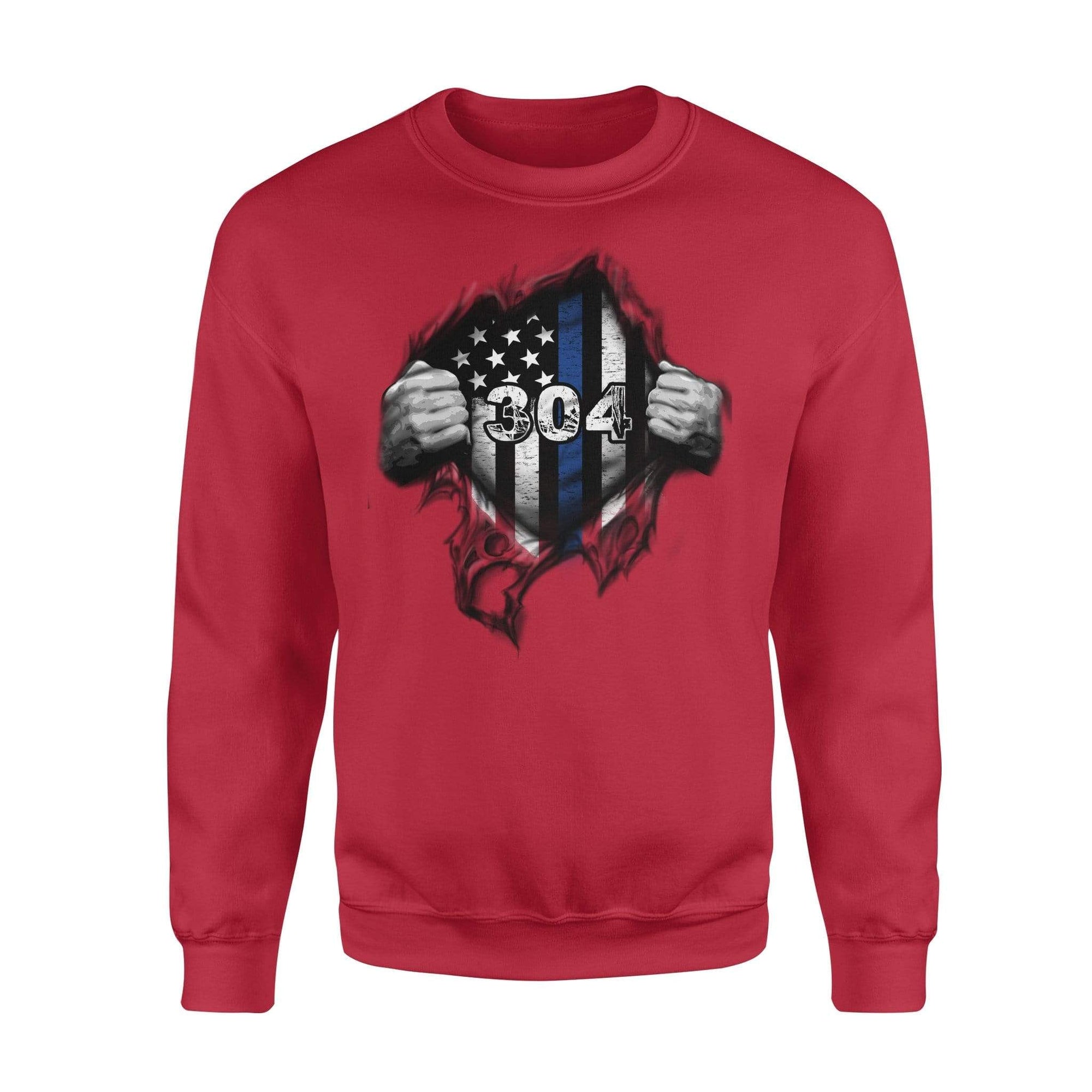 Apparel S / Red Personalized Sweater - Tearing - Thin Blue Line Flag - Standard Fleece Sweatshirt - DSAPP